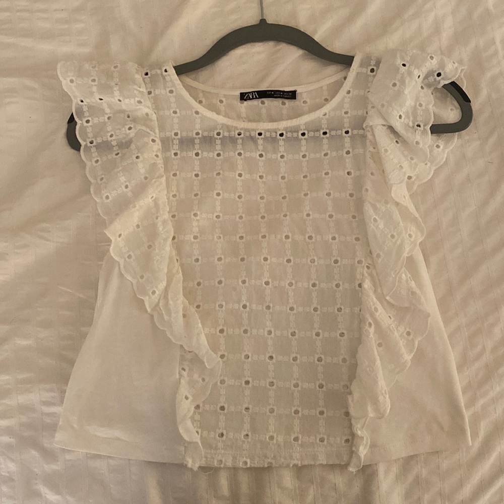 Zara flutter sleeve eyelet top